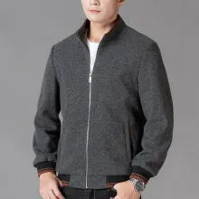 Men's grey sports fleece jacket with long sleeves and side pocket, shown on a hanger