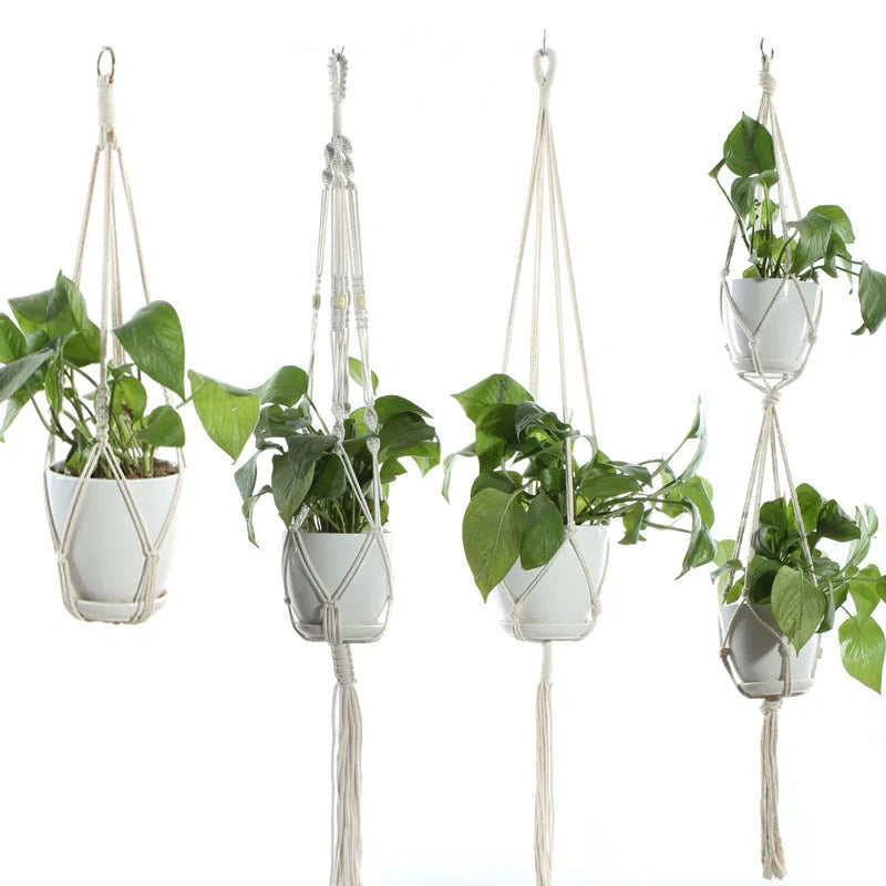 Handmade beige cotton rope indoor plant hanger basket for stylish home decor