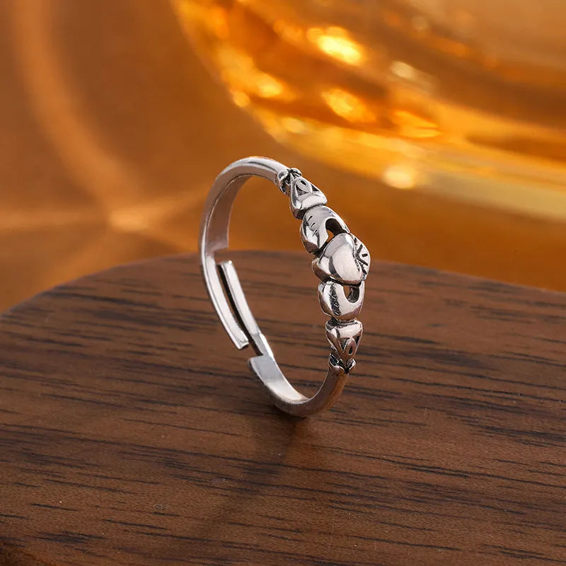 Women's Open Heart Ring personalised copper jewellery for women with retro silver finish and delicate small fresh design for stacking or minimal everyday wear