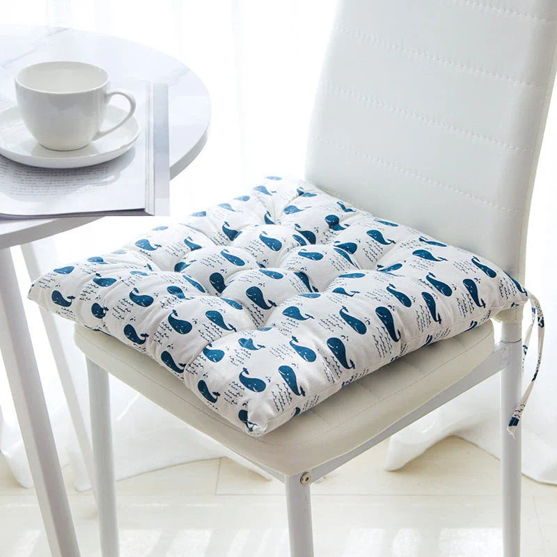 Soft and supportive linen-cotton chair cushion with various color and pattern options