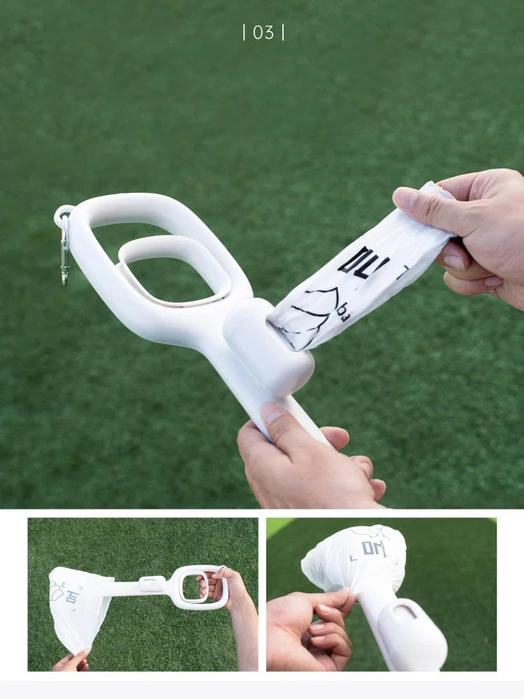 White ABS pet excrement pickup tool with mountaineering buckle