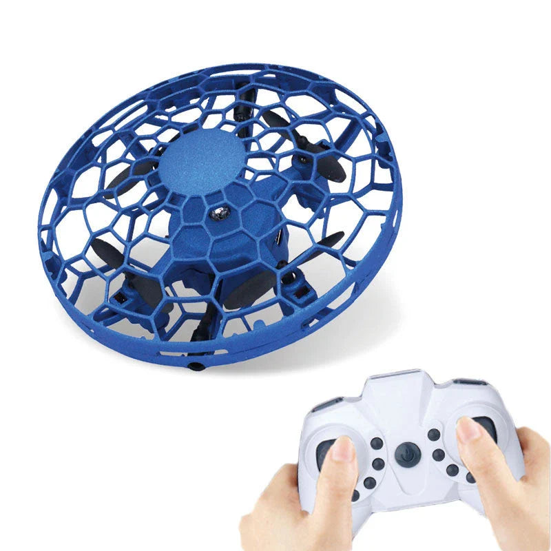 Futuristic mini drone helicopter with UFO-inspired design, automatic obstacle detection, and intuitive controls