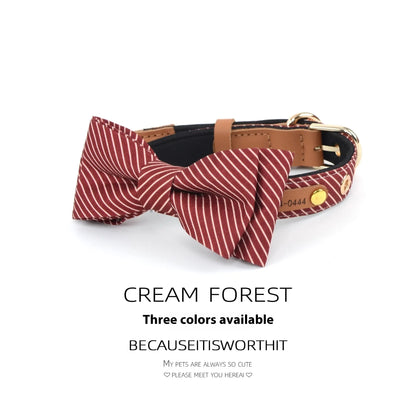 Simple cotton detachable bow dog collar in dark blue, white, or wine red with 2cm rope width