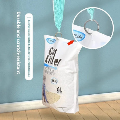 Upgraded fifth-generation cat grooming bag in grey and white, shown detachable and scratch-resistant.