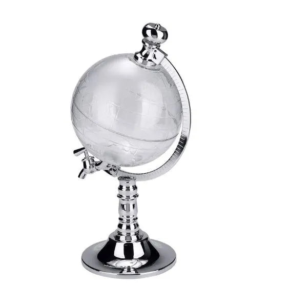 Transparent globe drink dispenser on silver stand with 1L capacity for beverages