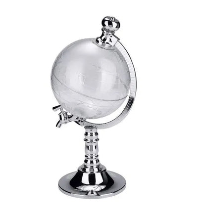 Transparent globe drink dispenser on silver stand with 1L capacity for beverages