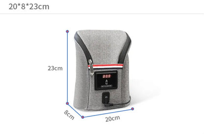 Grey Oxford cloth car USB baby bottle warmer with electronic display and hanging buckle