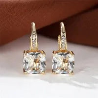 Square zircon inlaid geometric ear hooks in Korean style with electroplated finish