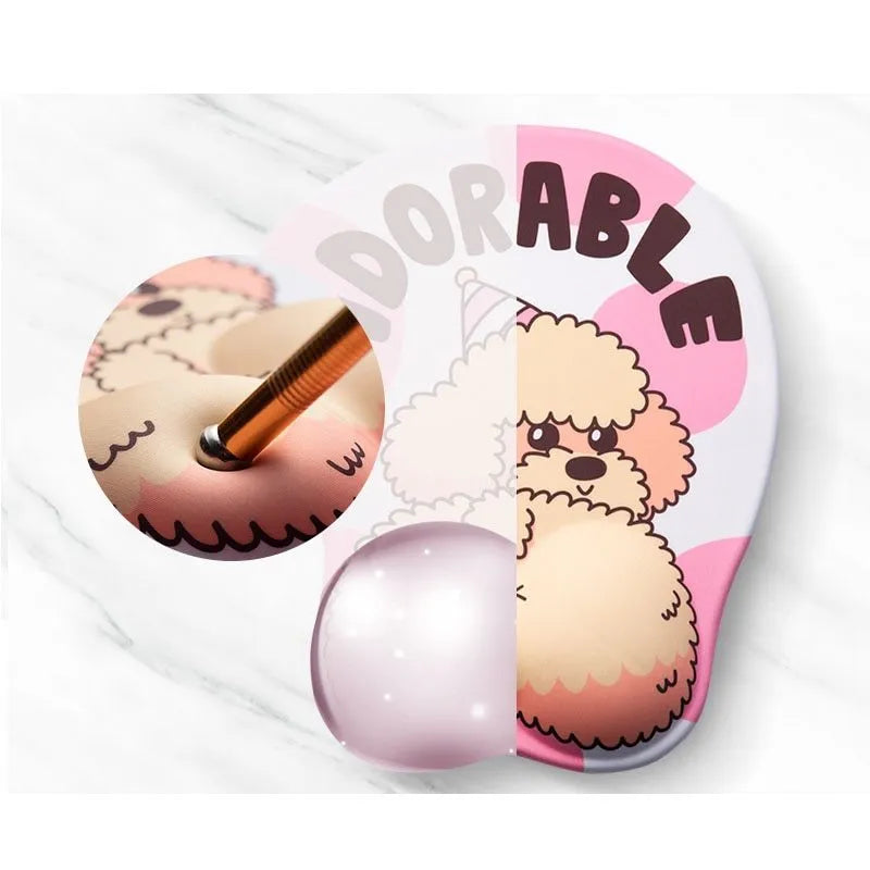 Corgi-shaped 3D mouse pad with wrist support cushion in blue, green, pink or yellow colour options