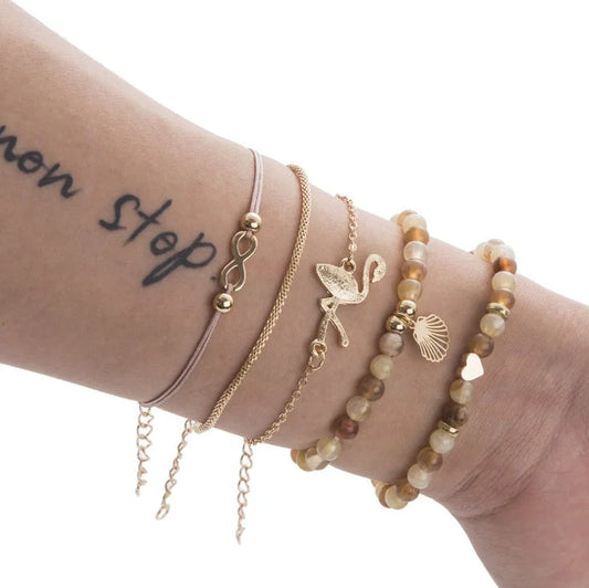 Bead Chain Bracelet Set Anklet featuring star and moon design in durable alloy