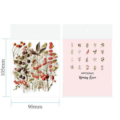 Enchanting collection of transparent floral, mushroom, and fern stickers for DIY crafting and design