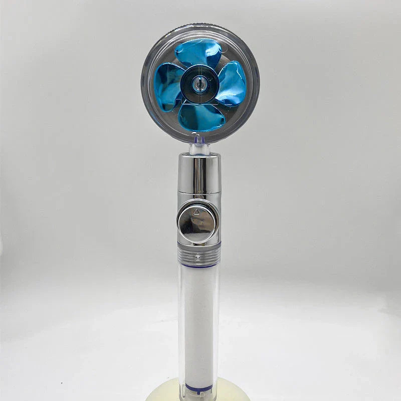 360° Rotating Shower Head with Built-In Fan - Premium ABS Plastic Construction, Water-Saving High-Pressure Spray