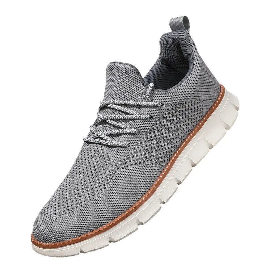 Men's grey and black low-heel casual sneaker with mesh fabric upper and round toe
