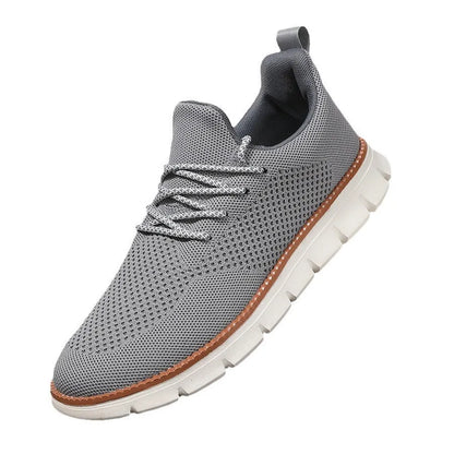 Men's grey and black low-heel casual sneaker with mesh fabric upper and round toe