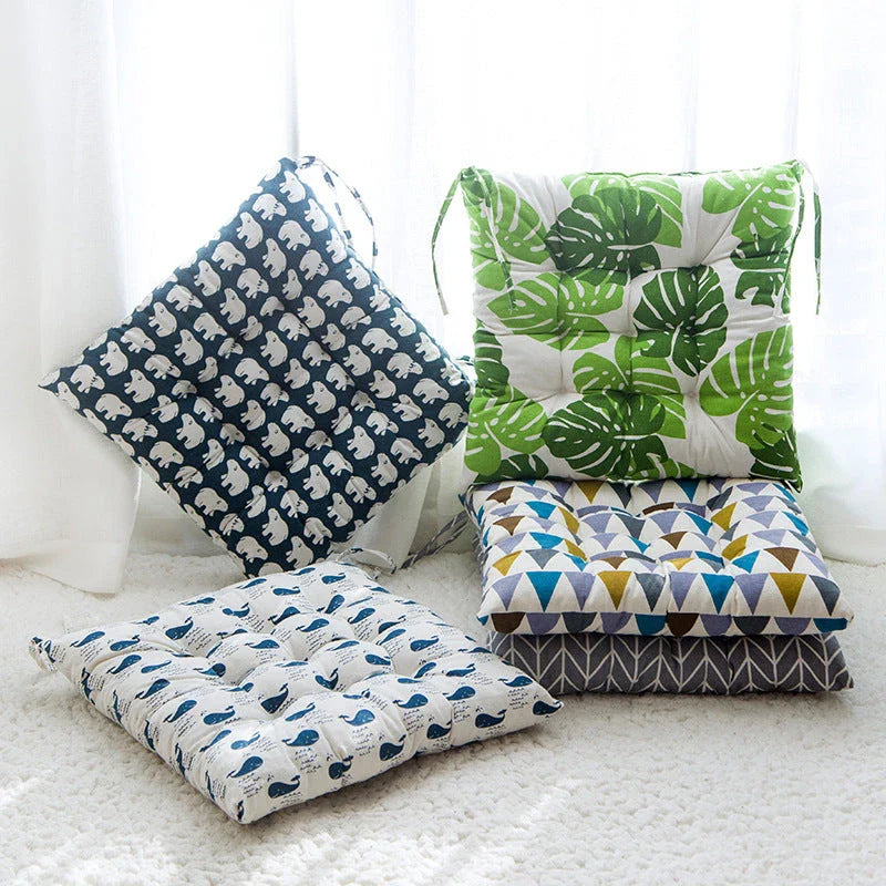 Soft and supportive linen-cotton chair cushion with various color and pattern options