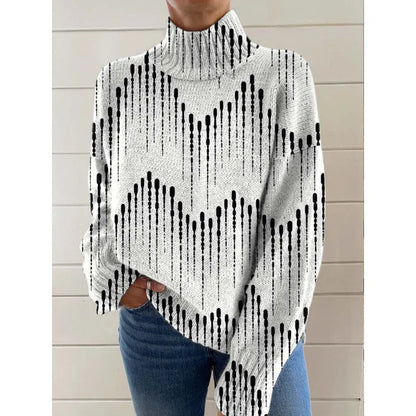 Women's long sleeve casual top with abstract 3D Christmas pattern printing in red and green.