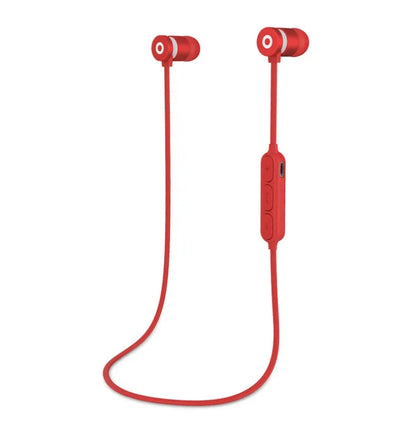 Black metal neck-mounted Bluetooth sports headset with magnetic in-ear earpieces