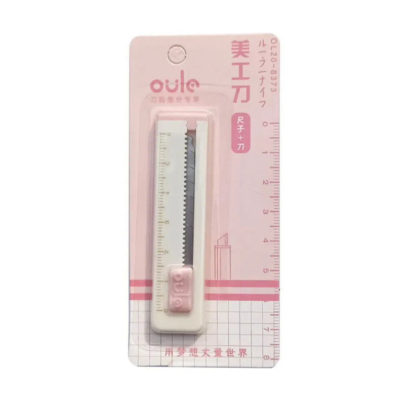 Small plastic art knife in blue, khaki, orange, pink or purple for cutting packages and paper