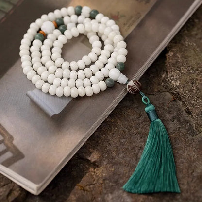 White jade Bodhi beads bracelet with 6x8mm beads in multiple decorative styles for men and women