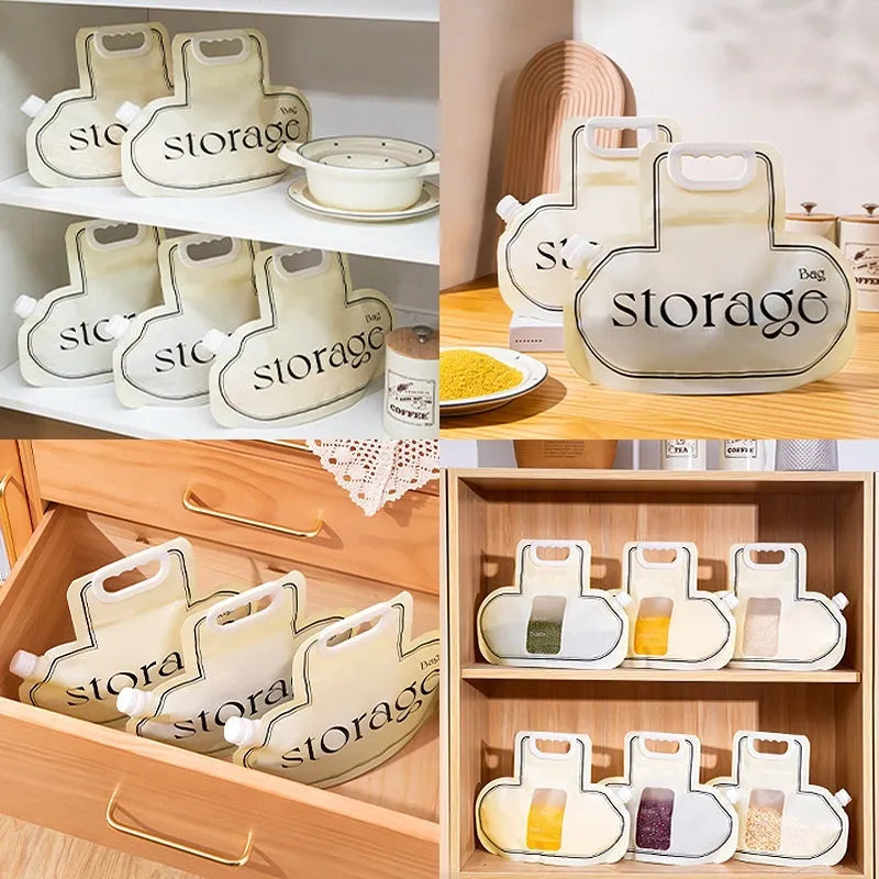 Cream coloured grain storage bag with large opening for rice wheat beans storage