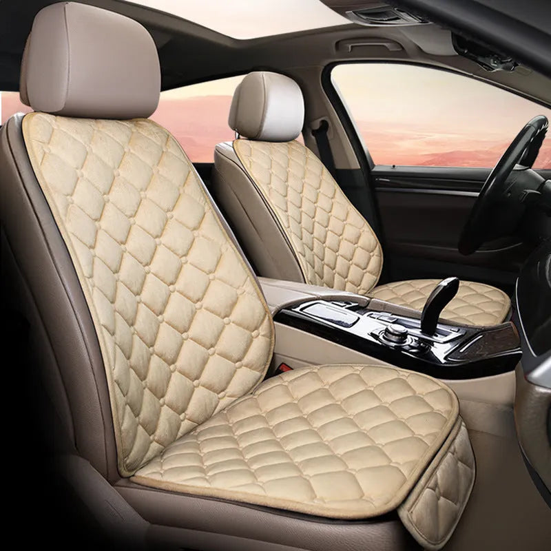 Ringer plush cotton car seat cushion in burgundy colour on a car seat.