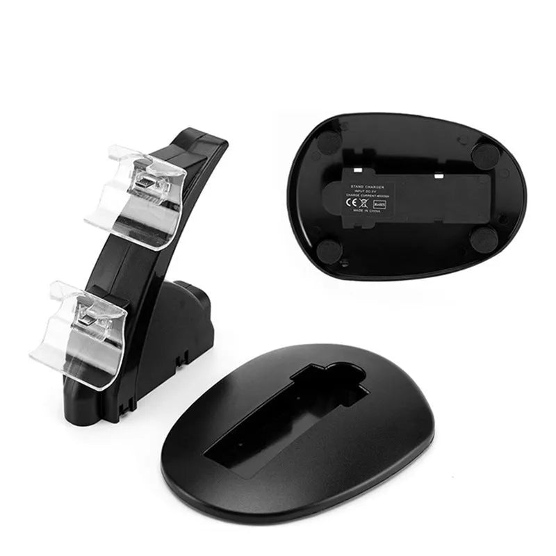 Black Xbox One dual controller charging station with two controllers docked
