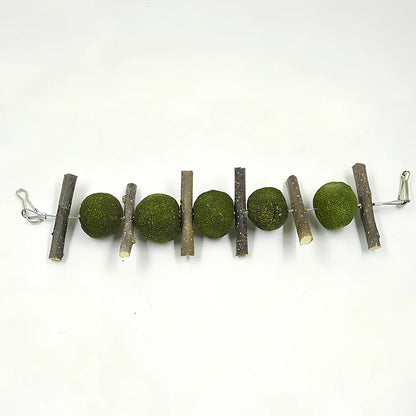 Natural dental chew set with grass balls and apple branches for small pet tooth care