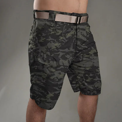 Men's cotton blend tactical shorts in camouflage pattern for outdoor hiking and camping activities