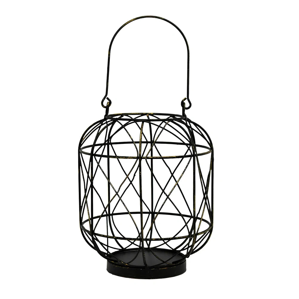 Geometric European iron candlestick with baking paint finish in gold colour, 20cm height
