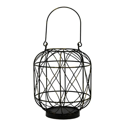 Geometric European iron candlestick with baking paint finish in gold colour, 20cm height