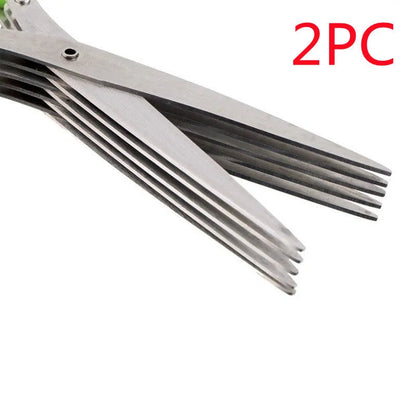 Stainless steel kitchen scissors with five parallel blades for cutting green onions and herbs