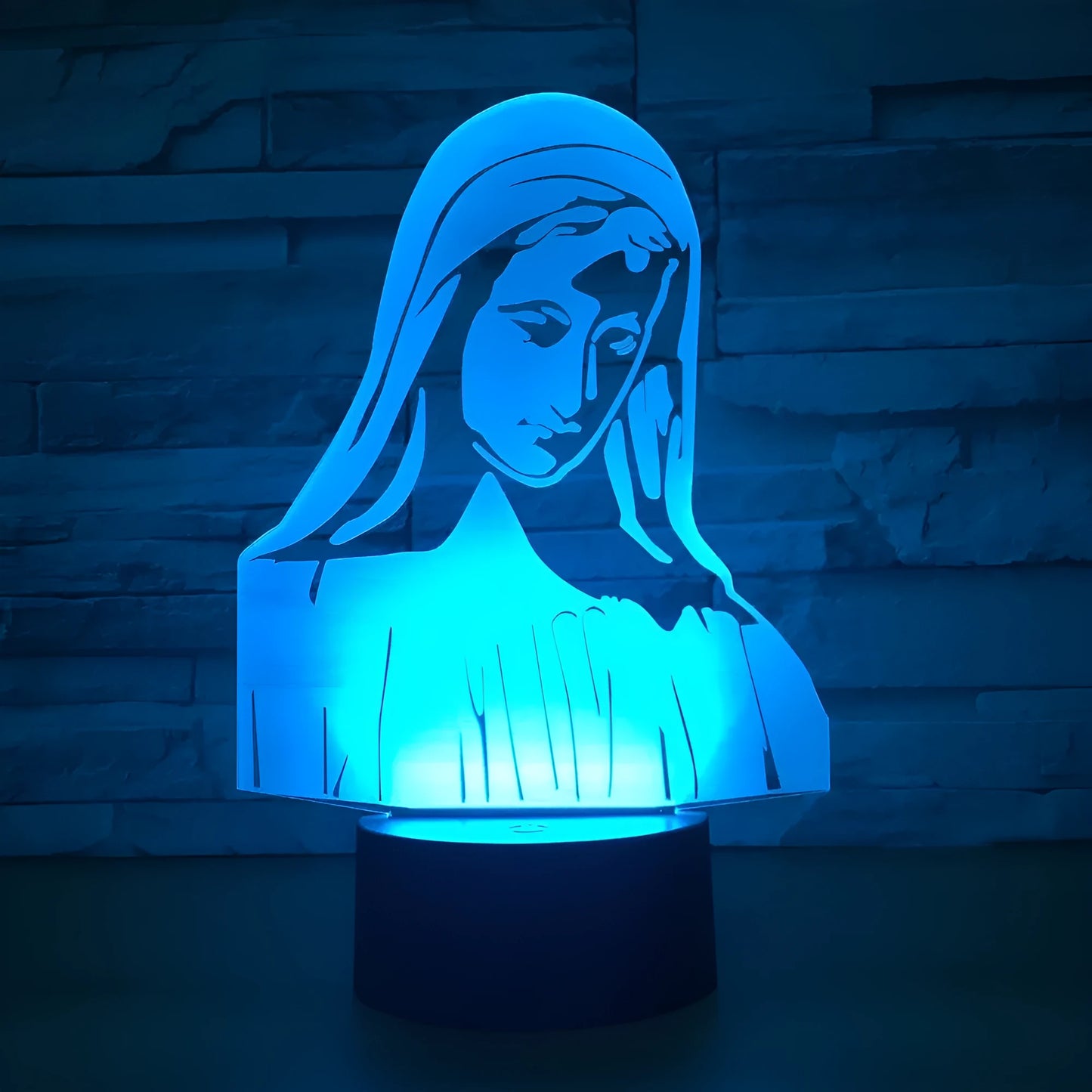 3D LED night light with laser-engraved acrylic showing stereoscopic dual ring patterns