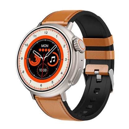 Black K9 smart watch with round screen and silicone strap on wrist