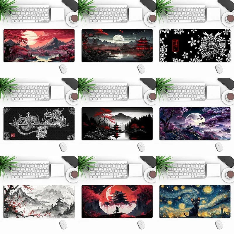 Anime-themed large black gaming mouse pad with custom graphic on a non-slip rubber cloth base.