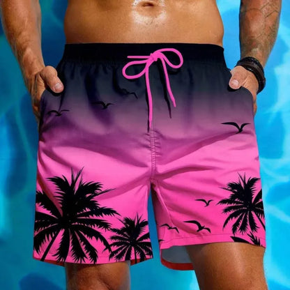 Men's ethnic style swimming trunks with loose board fit in polyester fabric