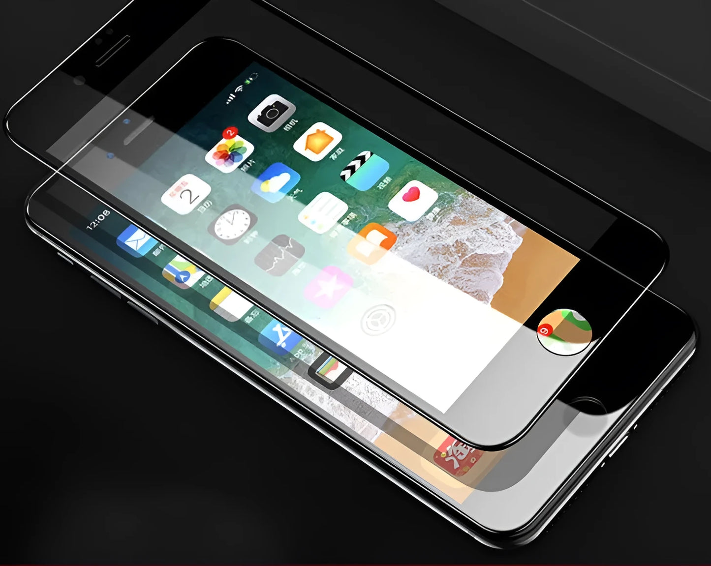 Black and white tempered glass screen protectors for iPhone with 3D carbon fibre soft edges