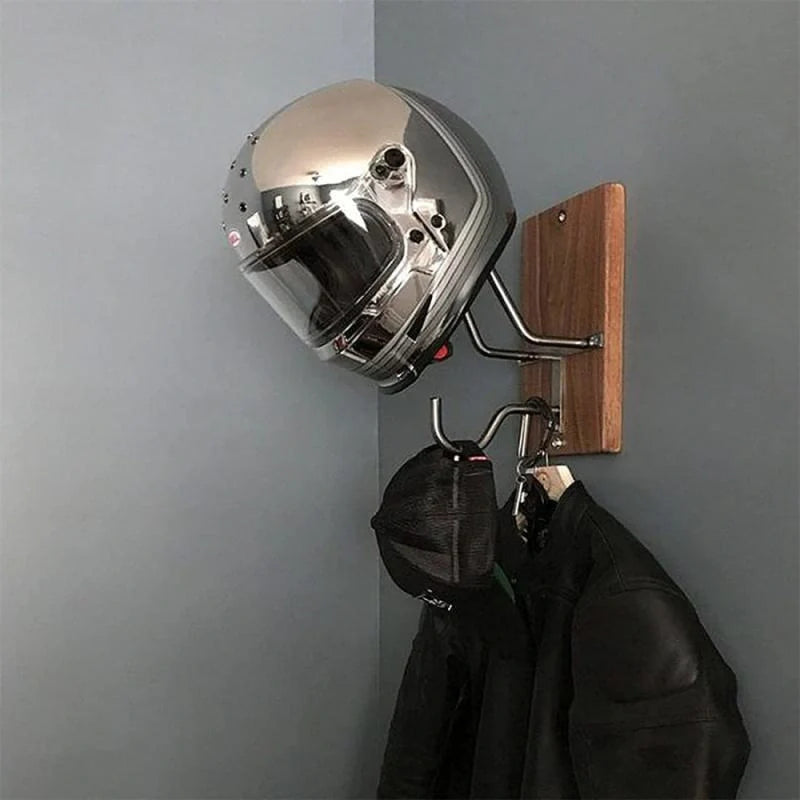 Motorcycle helmet and jacket wall-mounted organiser hook