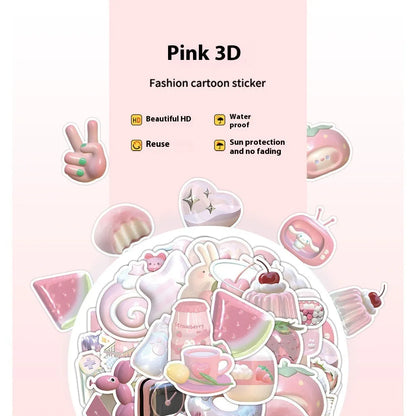 Pink girl heart 3D decorative stickers showing realistic dimensional effects and adhesive backing