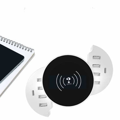 Ceramic white circular multi-port wireless phone charger with a 1.5 metre cable