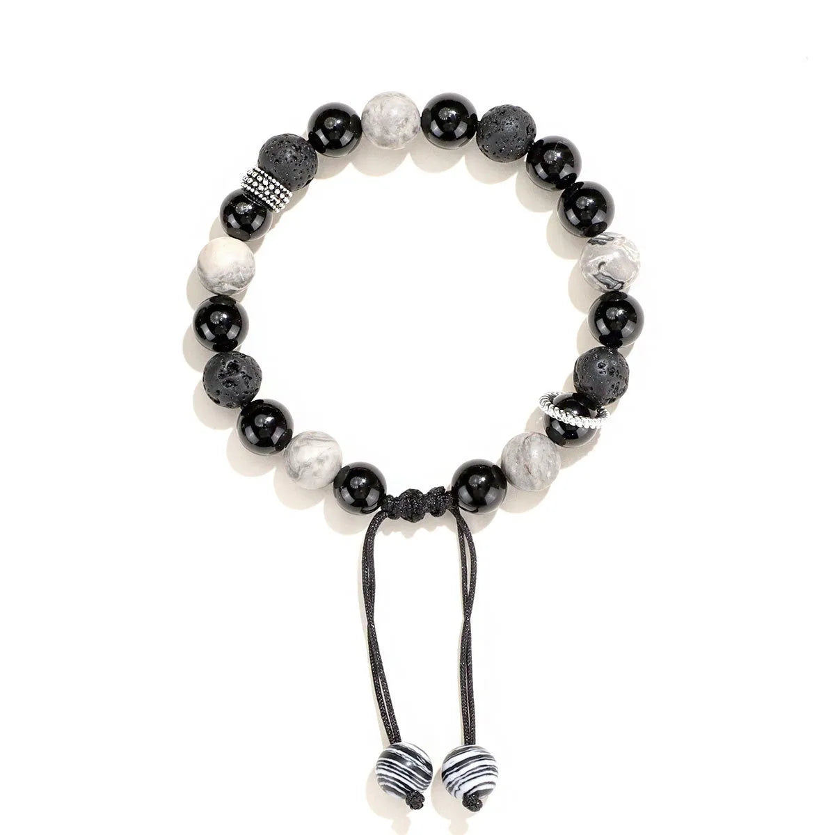 New Chinese Style black agate map stone volcanic rock bracelet with diamond-shaped stones for men and women.