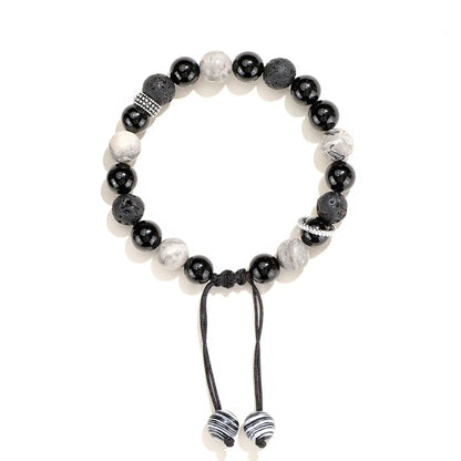 New Chinese Style black agate map stone volcanic rock bracelet with diamond-shaped stones for men and women.