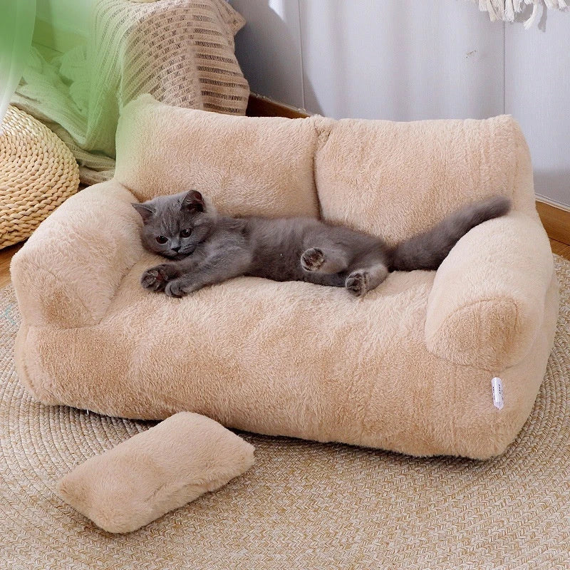 Cozy and luxurious cat bed sofa in various colors, featuring a thick backrest and anti-slip base for pets' comfort and relaxation