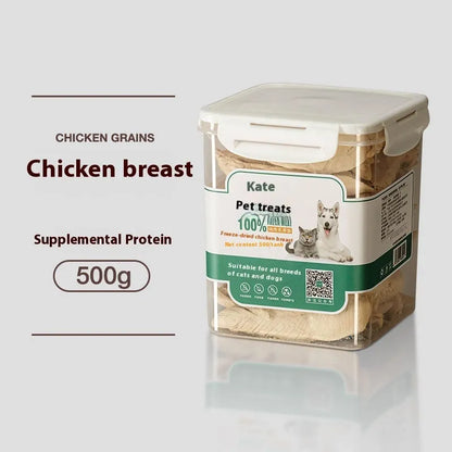 500g chicken freeze-dried cat snack in resealable bag or barrel packaging options