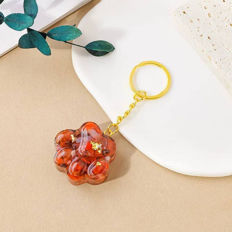 Natural crystal cat's paw keychain pendant with metal keyring in various gemstone colours
