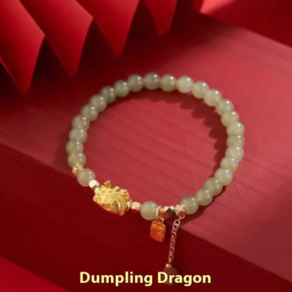Hetian jade and red agate Chinese style bracelet with dragon zodiac design