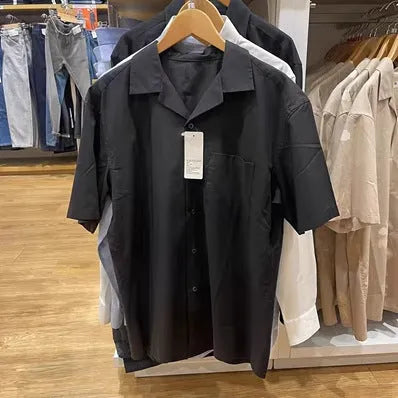 Men's modal cotton open collar casual shirt in cardigan style with collage stitching