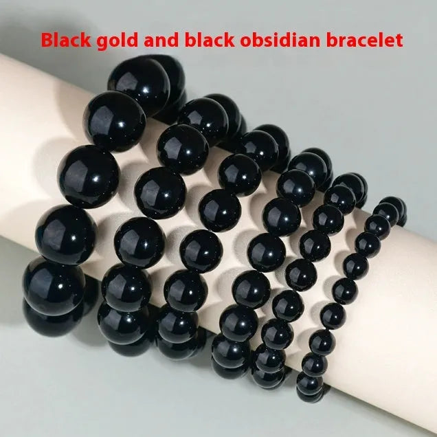 Hand-woven obsidian crystal bracelet showing round beads with ethnic styling in multiple colour options