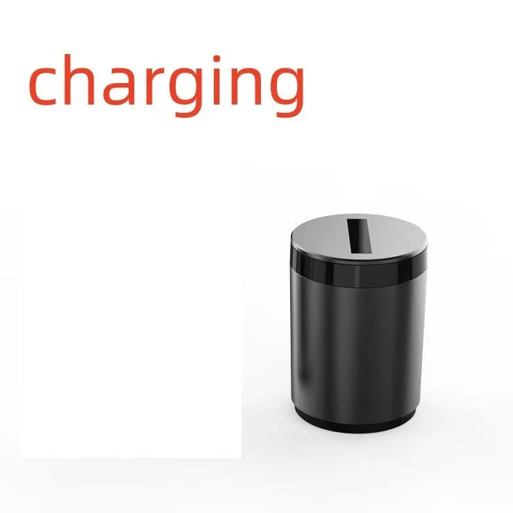Silver aluminium intelligent induction ashtray with automatic opening lid for car and home use.