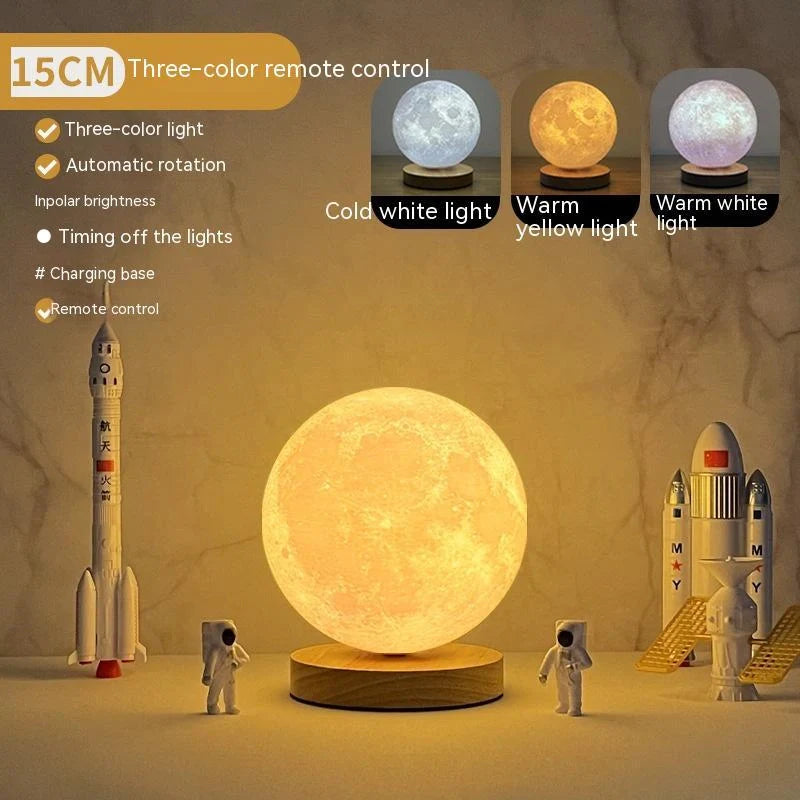 3D Magnetic Floating Levitating Moon Lamp with remote control on oak base