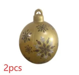 Large 60cm inflatable PVC Christmas decoration ball in bright colours for outdoor garden or tree display.